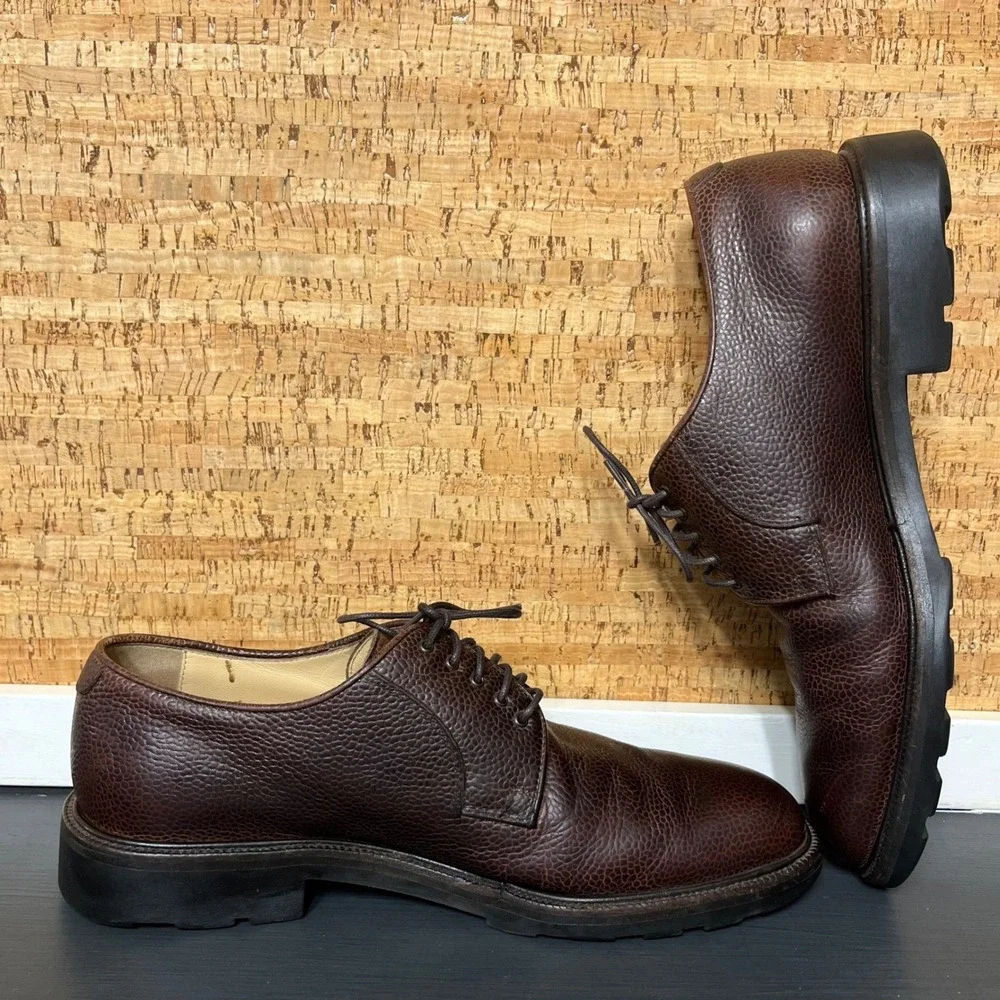 Salvatore Ferragamo Men 8.5 2E Brown Pebble Grain Leather Lug Sole Derby 617 B22